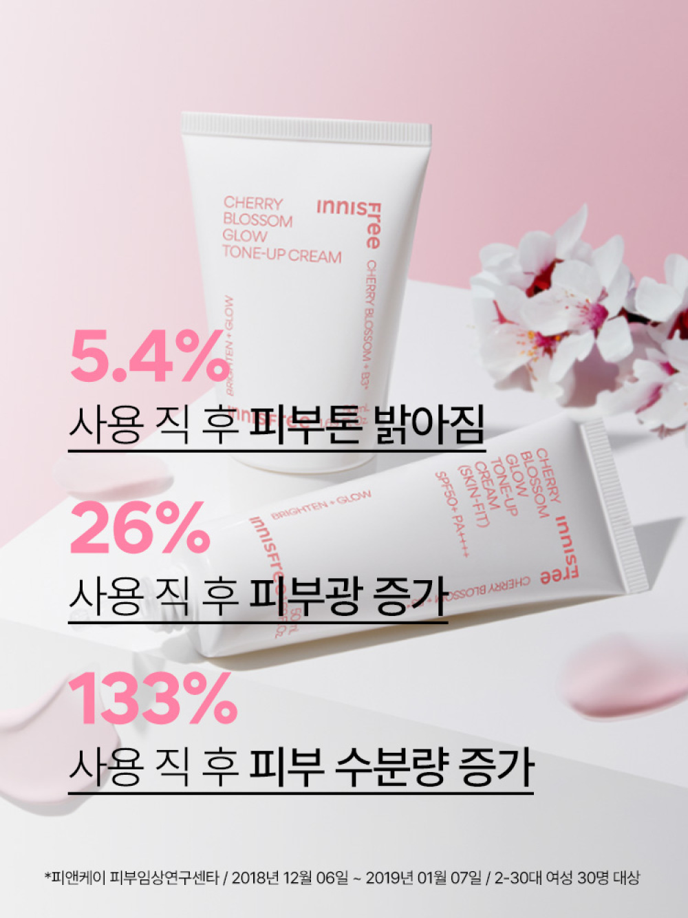 이니스프리 왕벚꽃 글로우 톤업 크림 50mL - 파데프리, 수분생기, 톤업크림, 핑크생기