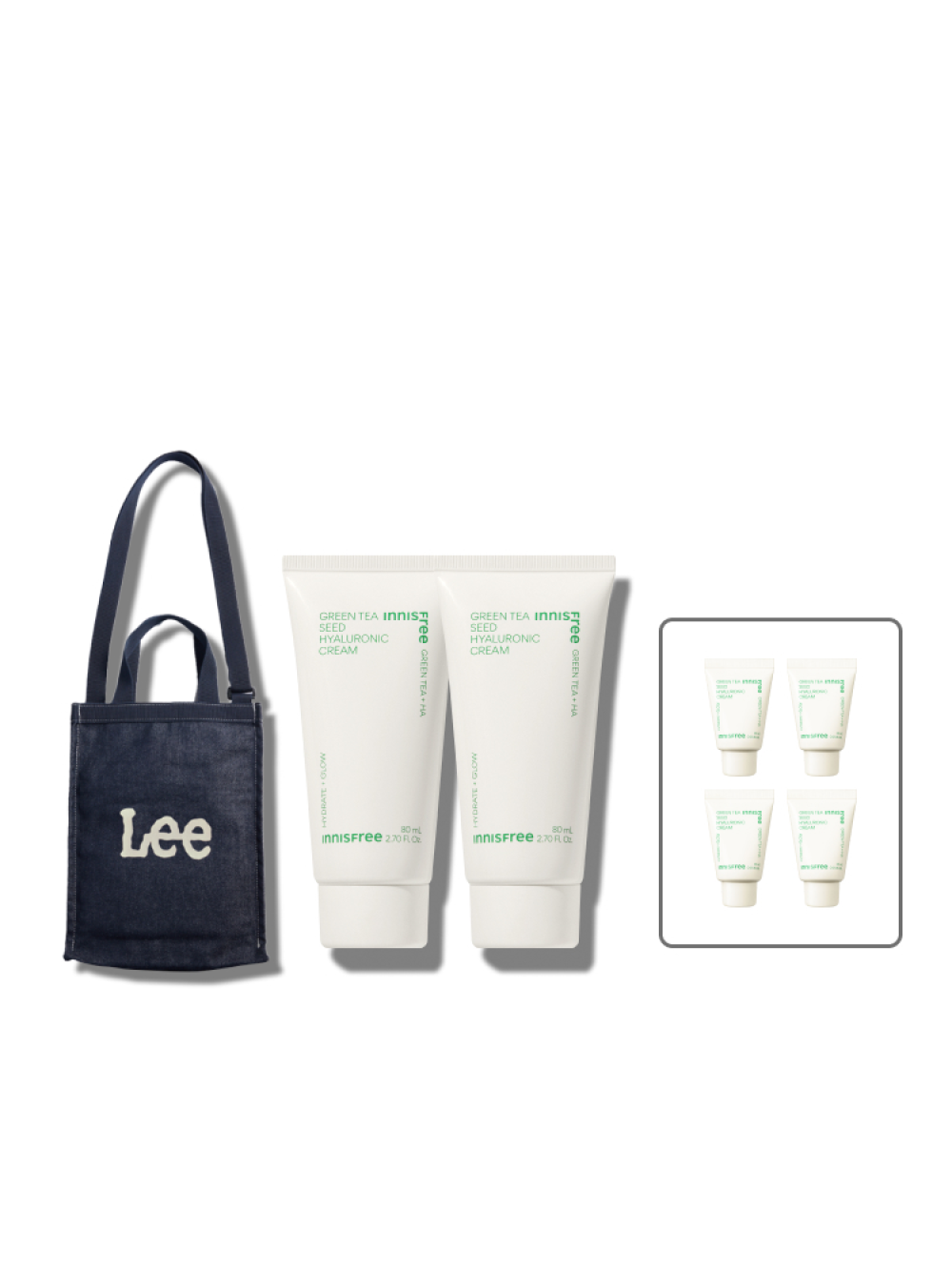 이니스프리 Lee 토트백 + 그린티 수분크림[튜브] 80mL x 2개 패키지 - Lee 콜라보, 가방, 콜라보, 수분진정, 수분크림, 비건인증